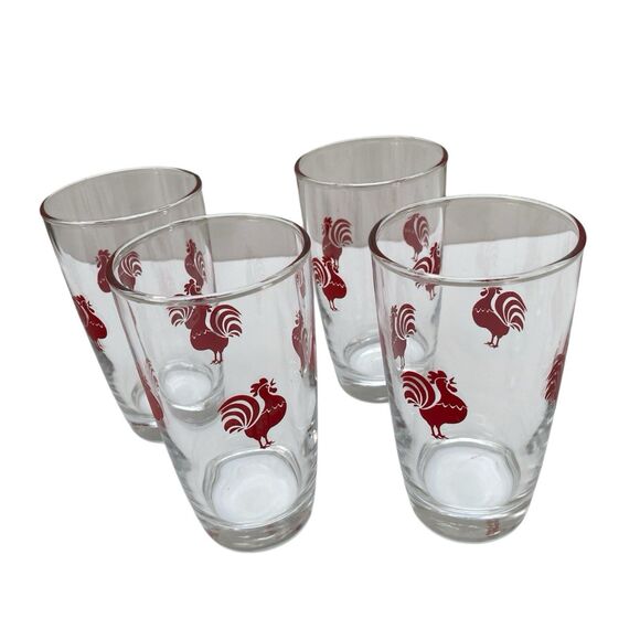 Libbey Other - Vintage Libbey Red Rooster Juice Glasses Barware 5” MCM Set Of 4 Vintage Glasses